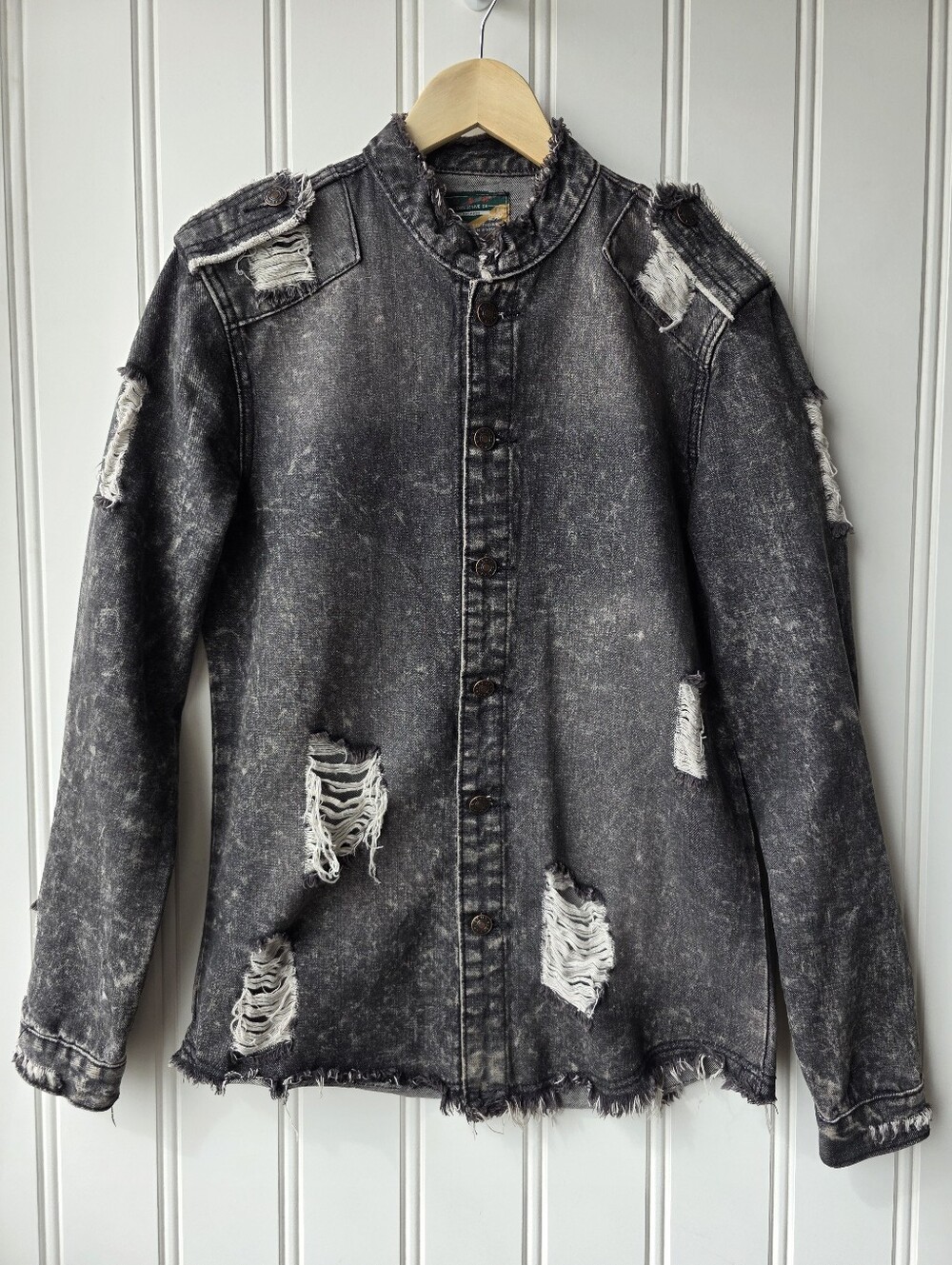 D&W Exclusive Fashion Distressed Button Up Acid Wash Jacket Grunge Punk Medium
